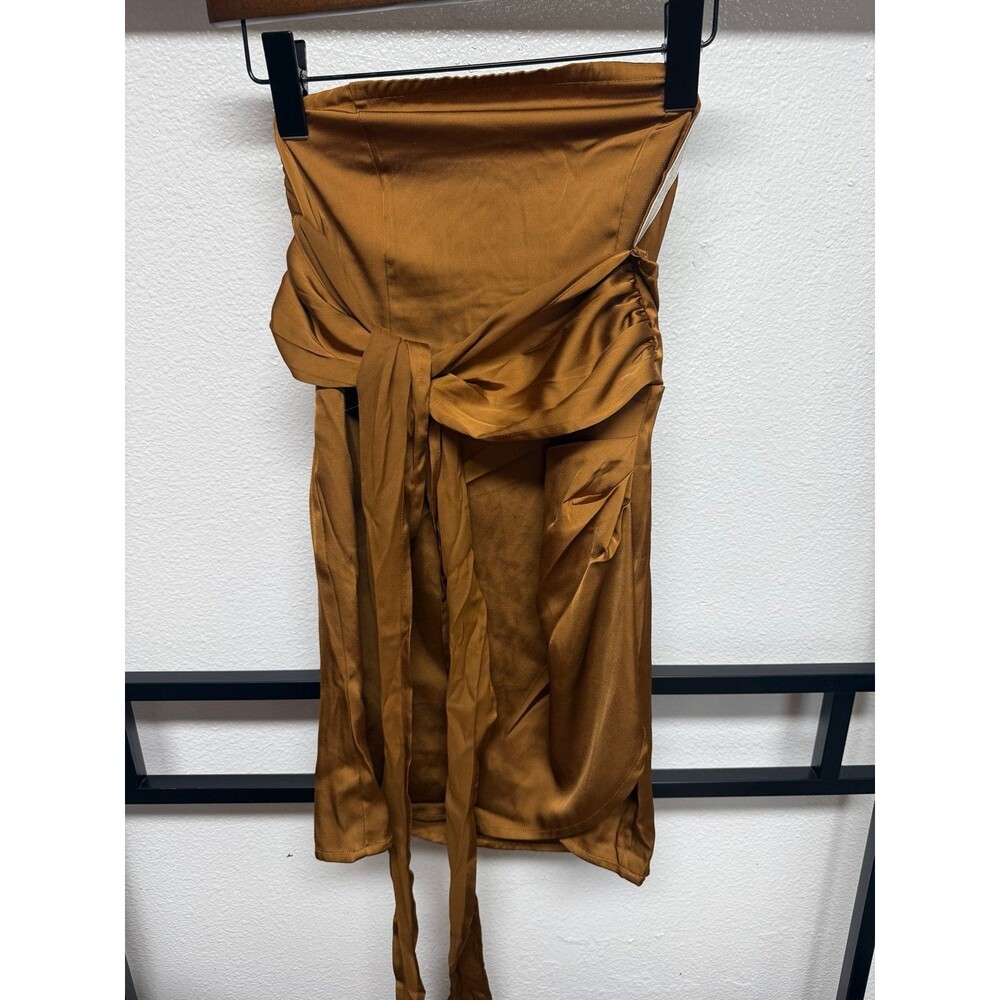 Poly Silk strapless Mini Dress brown bronze cider Women’s size Small NWT Fall